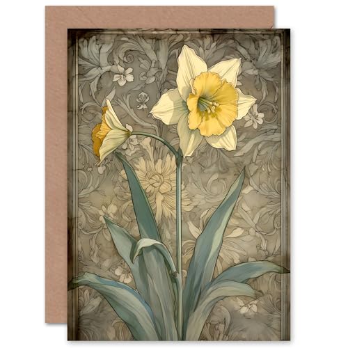 Daffodil Lover Flower Pastel Art Nouveau for Wife Her Mum Sister Daughter Mom Gran Nan Birthday Thank You Congratulations Blank Art Greeting Card von Artery8
