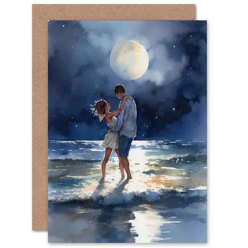 Dancing in the Waves Watercolour Romance Love for Him or Her Man Woman Anniversary Valentines Day Love Blank Art Greeting Card von Artery8