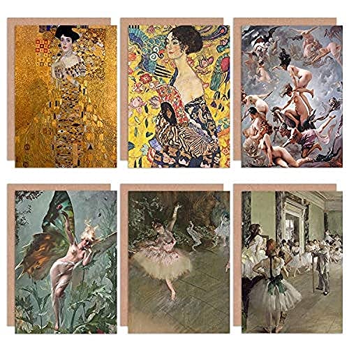 Degas Falero Klimt Ballet Witches Sabbath Lady Fan Mixed Fine Art Greeting Card Pack of 6 von Artery8