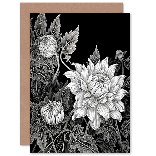 Delicate Dahlia Flower Blooms Floral Wife Her Mum Sister Daughter Mom Gran Nan Birthday Thank You Get Well Soon Mothers Day Blank Art Greeting Card von Artery8