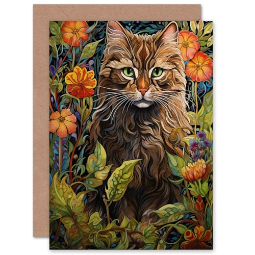 Flowers and Cat Blooms for Cat Lover for Wife Her Mum Sister Daughter Mom Gran Nan Mothers Day Birthday Thank You Blank Art Greeting Card von Artery8
