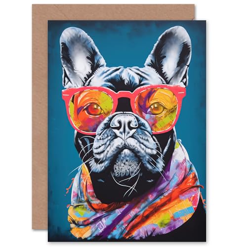 French Bulldog Neon Sunglasses Dog Lover for Wife Her Mum Sister Daughter Mom Gran Nan Birthday Thank You Congratulations Blank Art Greeting Card von Artery8