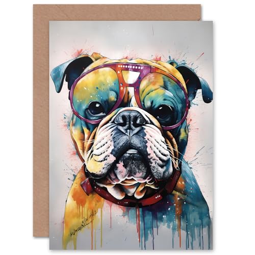 Fun Watercolour Bulldog Dog for Husband Him Dad Son Brother Birthday Thank You Congratulations Blank Art Greeting Card von Artery8