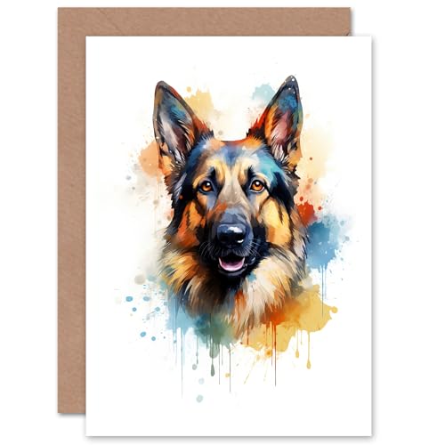 German Shepherd Lovers Gift Watercolour Pet Portrait Painting Artwork Sealed Greeting Card Plus Envelope Blank inside von Artery8
