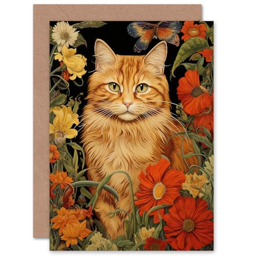Ginger Tabby Cat Lover Floral Spring Flower Blooms for Wife Her Mum Sister Daughter Mom Gran Nan Mothers Day Birthday Thank You Blank Art Greeting Card von Artery8