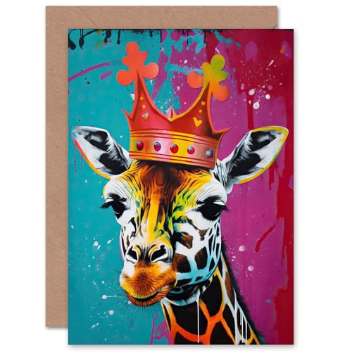 King Queen Giraffe Wearing a Crown Modern Pop Art Funny Animals Birthday Sealed Greeting Card Plus Envelope Blank inside von Artery8