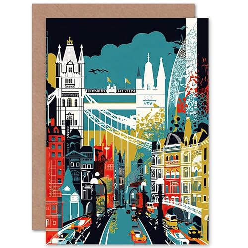 London Iconic Landmarks Modern Abstract Cityscape Travel Birthday Sealed Greeting Card Plus Envelope Blank inside von Artery8