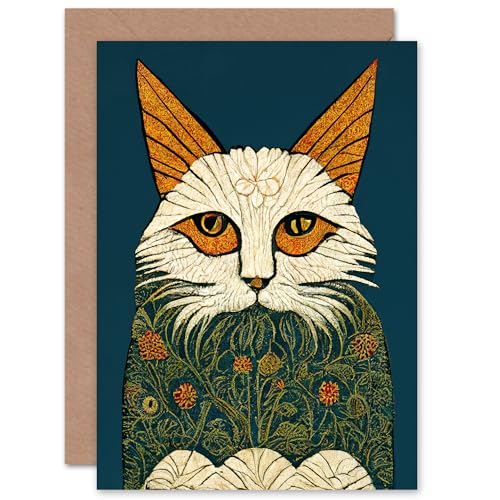 Melancholy Moggie Cat Lover W Morris Style for Wife Her Mum Sister Daughter Mom Gran Nan Birthday Thank You Congratulations Blank Art Greeting Card von Artery8