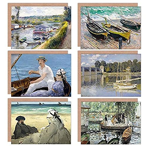 Renoir Monet Manet Fishing Boats Water Beach Mixed Fine Art Greeting Card Pack of 6 Angeln Boote Wasser Strand von Artery8