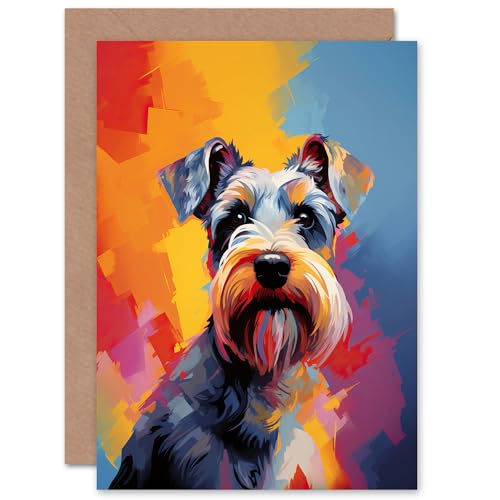 Schnauzer Dog Lover Gift Pet Portrait Colourful Artwork Painting Sealed Greeting Card Plus Envelope Blank inside von Artery8
