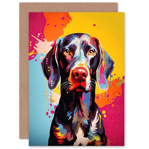 Shorthaired German Pointer Dog Lover Gift Pet Portrait Colourful Artwork Painting Sealed Greeting Card Plus Envelope Blank inside von Artery8