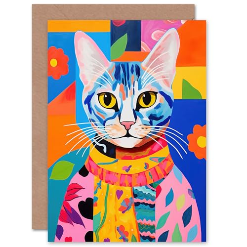 The Cat in the Caftan Folk Art for Wife Her Mum Sister Daughter Mom Gran Nan Birthday Thank You Congratulations Blank Art Greeting Card von Artery8