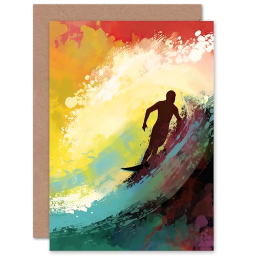 Artery8 Morning Surf Regenbogen Welle Surfen Surfer Design Geburtstagskarte Grußkarte von Artery8