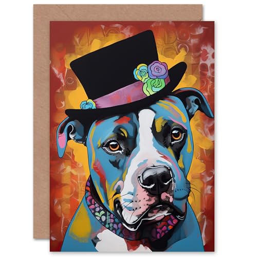 Top Hat Pitbull Dog Lover for Him or Her Man Woman Birthday Thank You Congratulations Blank Art Greeting Card von Artery8