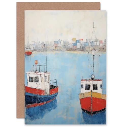 Trailer Trawler Boats in Harbour for Him or Her Man Woman Birthday Thank You Get Well Soon Blank Art Greeting Card von Artery8