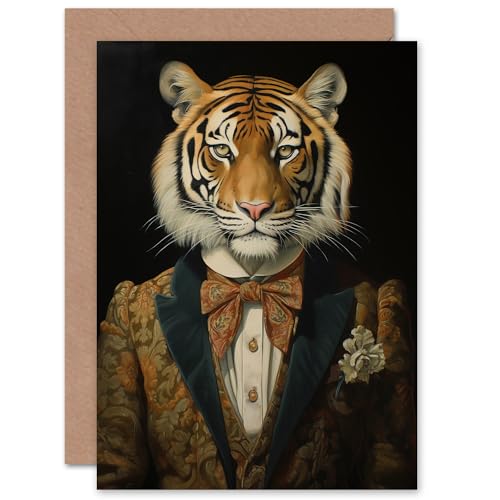 Victorian Tiger Who Went to Tea William Morris Style Pattern for Husband Him Dad Son Brother Birthday Thank You Congratulations Blank Art Greeting Card von Artery8