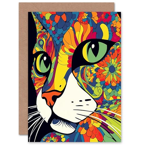 Vivid Colourful Cat Lovers Painting for Him or Her Man Woman Birthday Thank You Congratulations Blank Art Greeting Card von Artery8