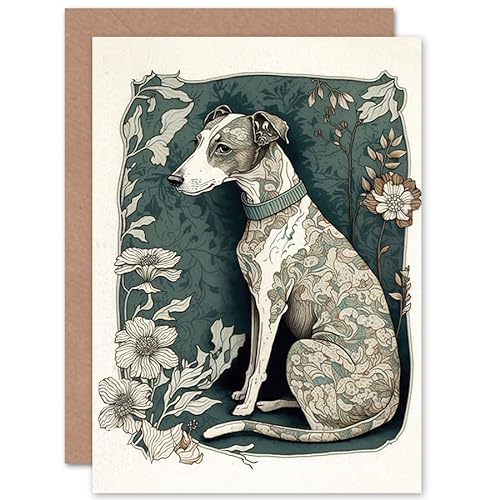 Whippet Dog with Floral Pattern Fur Coat Art Nouveau Inspired Watercolour Illustration Art Birthday Sealed Greeting Card Plus Envelope Blank inside von Artery8
