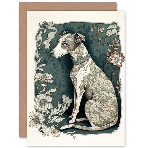 Whippet Dog with Floral Pattern Fur Coat Art Nouveau Inspired Watercolour Illustration Art Birthday Sealed Greeting Card Plus Envelope Blank inside von Artery8