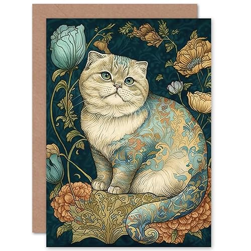 Artery8 William Morris Inspired Cute Cat with Floral Pattern Fur and Flowers Colourful Modern Illustration Art Birthday Sealed Greeting Card Plus Envelope Blank inside Artery8 William Morris Inspired Cute Cat with Floral Pattern Fur and Flowers Colourful Modern Illustration Art Birthday Sealed Greeting Card Plus Envelope Blank inside von Artery8