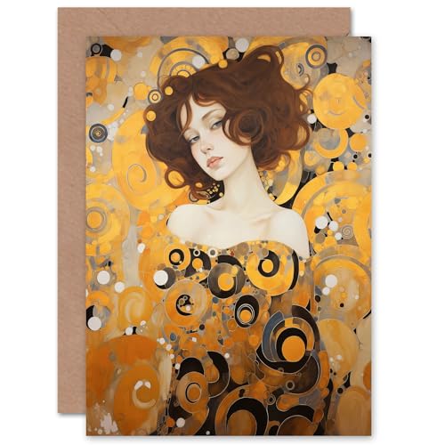 Woman Portrait Gustav Klimt Style Art Nouveau for Wife Her Mum Sister Daughter Mom Gran Nan Birthday Thank You Congrats Blank Art Greeting Card von Artery8