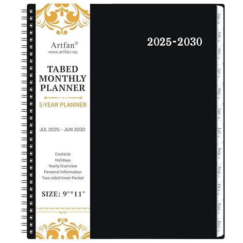 2023-2027 Monatsplaner,Monatskalender,5 Jahre Monatsplaner 2023-2027, Januar 2023,Dezember 2027, 22.9x27.9 cm, 60 Monatsplaner mit Tabs + Doppelseitig. Tasche + robuster Polypropylen-Einband, Schwarz von Artfan