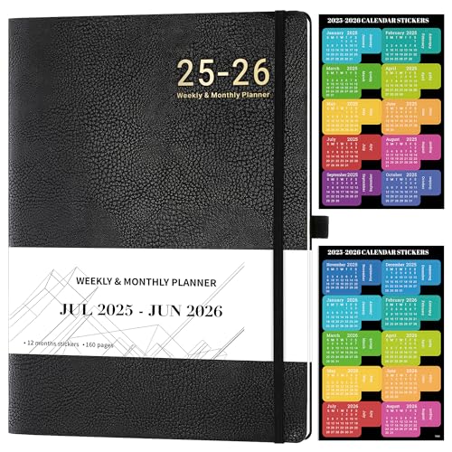 Planer 2025-2026 - Juli 2025 - Juni 2026, Planer Wochen- und Monatsplaner 2025-2026, 21,6 x 27,9 cm, Ledereinband, Planer mit dickem Papier, Rückentasche mit Notizseiten, Schwarz von Artfan
