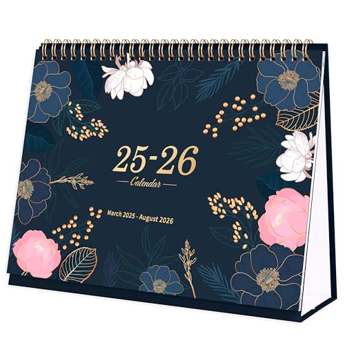 Tischkalender 2025 2026 – Kalender 2025/2026 UK von März 2025 bis August 2026, monatliche Notizseiten, 25,4 x 21,1 cm, stehender Schreibtischkalender mit starker Doppeldrahtbindung von Artfan