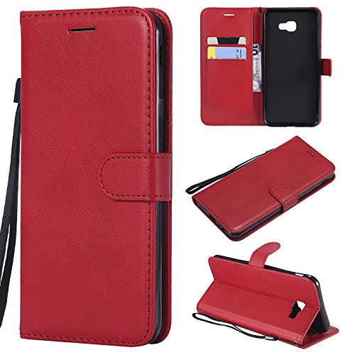 Artfeel Flip Brieftasche Hülle für Samsung Galaxy J4 Plus/J4 Prime, PU Leder Handyhülle mit Kartenhalter,Retro Bookstyle Stand Abdeckung mit Magnetverschluss Handschlaufe Schutzhülle-Rot von Artfeel