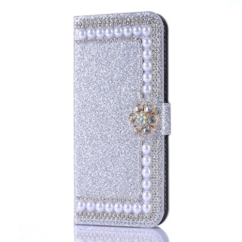 Artfeel Glitzer Brieftasche Hülle für Samsung Galaxy S9, Bling Diamant 3D Perle Flip Leder Handytasche mit Kartenhalter,Kristall Strass Blume Magnetverschluss Stand Hülle-Perle Silber Artfeel Glitzer Brieftasche Hülle für Samsung Galaxy S9, Bling Diamant 3D Perle Flip Leder Handytasche mit Kartenhalter,Kristall Strass Blume Magnetverschluss Stand Hülle-Perle Silber von Artfeel