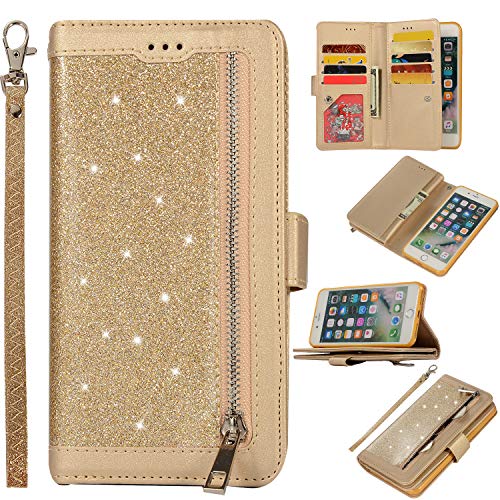 Artfeel Glitzer Reißverschluss Brieftasche Hülle für iPhone 7 Plus/iPhone 8 Plus,Bling Glänzend Leder Handytasche mit 9 Kartenfächer,Flip Magnetisch Stand Schutzhülle mit Handschlaufe-Gold Artfeel Glitzer Reißverschluss Brieftasche Hülle für iPhone 7 Plus/iPhone 8 Plus,Bling Glänzend Leder Handytasche mit 9 Kartenfächer,Flip Magnetisch Stand Schutzhülle mit Handschlaufe-Gold von Artfeel