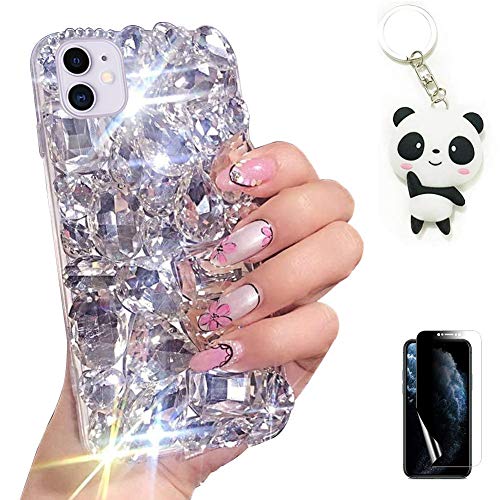 Artfeel Hülle für Samsung Galaxy A21S,Bling Glitzer Durchsichtig Diamant Handyhülle Mädchen Frauen Glänzend Kristall Strass Case mit Süße Panda Schlüsselanhänger und Displayschutzfolie,Weiß von Artfeel