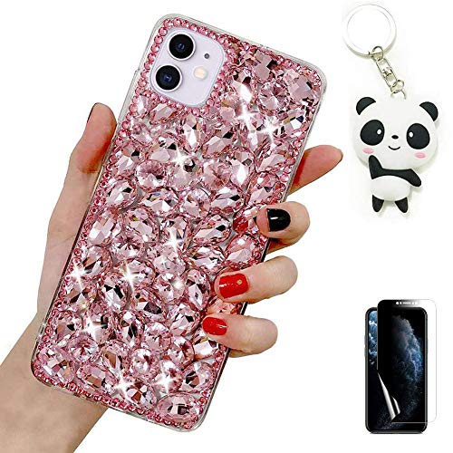 Artfeel Hülle für Samsung Galaxy A32 5G,Bling Glitzer Durchsichtig Diamant Handyhülle Mädchen Frauen Glänzend Kristall Strass Case mit Süße Panda Schlüsselanhänger und Displayschutzfolie,Rosa von Artfeel