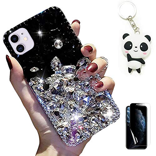 Artfeel Hülle für Samsung Galaxy A52 5G,Bling Glitzer Funkeln Diamant Glänzend Kristall Strass Edelsteine Handyhülle mit Süße Panda Schlüsselanhänger und Displayschutzfolie,Schwarz + Weiß von Artfeel