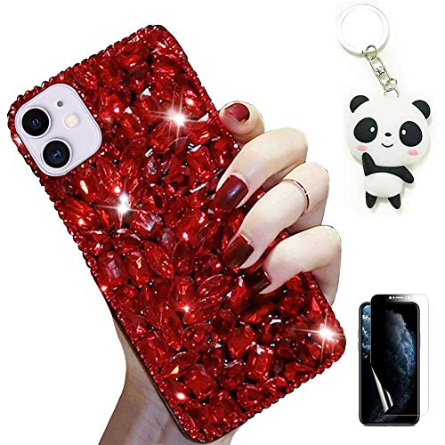 Artfeel Hülle für Samsung Galaxy S20 FE,Bling Glitzer Durchsichtig Diamant Handyhülle Mädchen Frauen Glänzend Kristall Strass Case mit Süße Panda Schlüsselanhänger und Displayschutzfolie,Rot von Artfeel