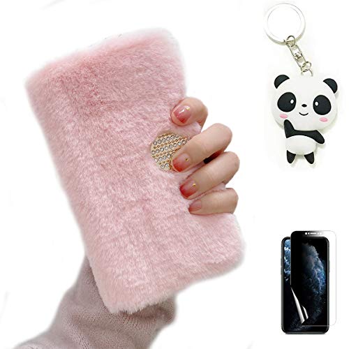 Artfeel Plüsch Hülle für Samsung Galaxy Note 20 Ultra,Niedlich Weich Pelzig Flauschige Winter Warm Leder Brieftasche Stand Handyhülle Glitzer Diamant Magnetisch Flip Kartenhalter Hülle,Rosa von Artfeel