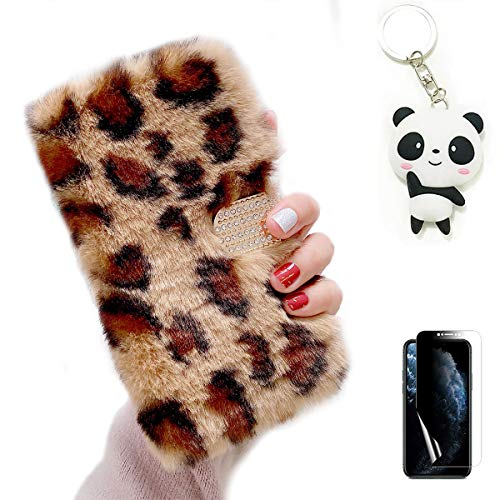 Artfeel Plüsch Hülle für Samsung Galaxy S10 Plus,Niedlich Weich Pelzig Flauschige Winter Warm Leder Brieftasche Stand Handyhülle Glitzer Diamant Magnetisch Flip Kartenhalter Hülle,Leopard Braun von Artfeel