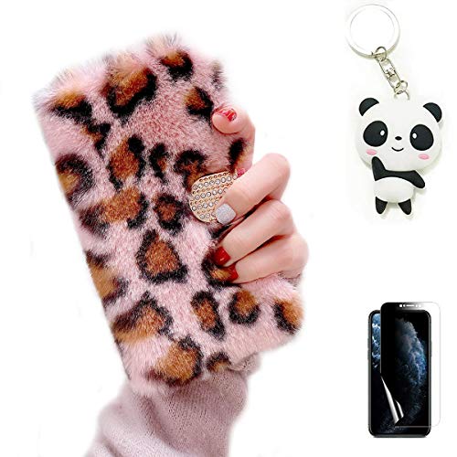 Artfeel Plüsch Hülle für Samsung Galaxy S7,Niedlich Weich Pelzig Flauschige Winter Warm Leder Brieftasche Stand Handyhülle Glitzer Diamant Magnetisch Flip Kartenhalter Hülle,Leopard Rosa von Artfeel