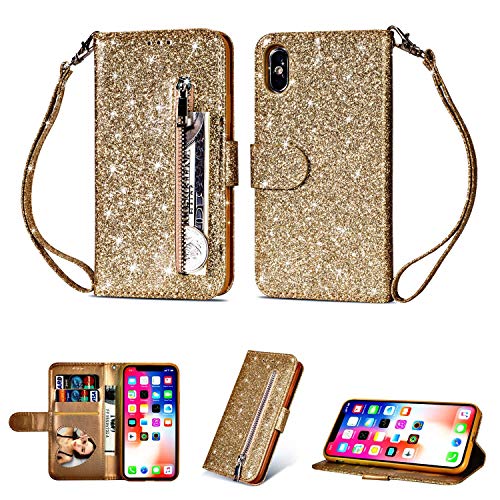 Artfeel Reißverschluss Brieftasche Hülle für iPhone XR, iPhone XR Bling Glitzer Leder Handyhülle mit Kartenhalter,Flip Magnetverschluss Stand Schutzhülle mit Tasche und Handschlaufe-Gold Artfeel Reißverschluss Brieftasche Hülle für iPhone XR, iPhone XR Bling Glitzer Leder Handyhülle mit Kartenhalter,Flip Magnetverschluss Stand Schutzhülle mit Tasche und Handschlaufe-Gold von Artfeel