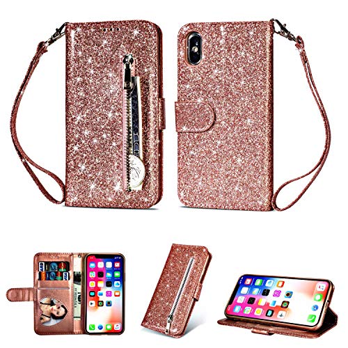 Artfeel Reißverschluss Brieftasche Hülle für iPhone XR, iPhone XR Bling Glitzer Leder Handyhülle mit Kartenhalter,Flip Magnetverschluss Stand Schutzhülle mit Tasche und Handschlaufe-Roségold Artfeel Reißverschluss Brieftasche Hülle für iPhone XR, iPhone XR Bling Glitzer Leder Handyhülle mit Kartenhalter,Flip Magnetverschluss Stand Schutzhülle mit Tasche und Handschlaufe-Roségold von Artfeel