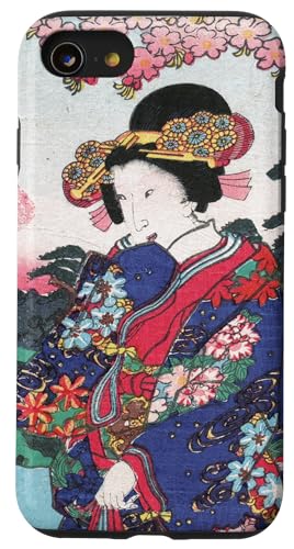Hülle für iPhone SE (2020) / 7 / 8 Paar Sakura Kirsche asiatisch Vintage Japanisch Ukiyoe Woodblock von Artful Prints Digitally Enhanced Art by ARTFEAST