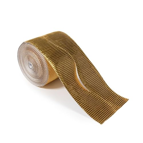 Wellpappenbordür-Rollen – 1 Packung = 2 x 57 mm Streifen x 7,5 m (15 m insgesamt) für Pinnwände, Handwerk, Klassenzimmer, Scrapbooking, Partys und Displays – (Metallic Gold, 2 Stück) von Artisan Academia
