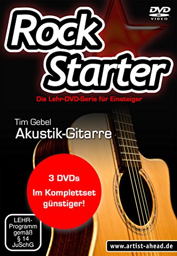 Rockstarter Vol. 1-3 - Akustikgitarre (3 DVDs): Die Lehr-DVD-Serie für Einsteiger als Komplettset! Gitarrenschule. Unterricht für Anfänger. Training. School Of Rock. Einfach Gitarre lernen von Artist Ahead Musikverlag