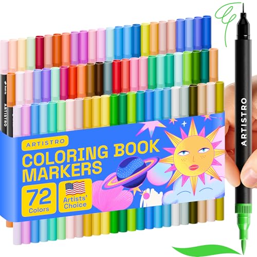 Artistro Marker mit Doppelspitze – 72 Malmarker – Marker mit Pinselspitze und 0,4 mm Fineliner – Malmarker für Erwachsene, Bullet Journal-Stifte, Marker für Malbücher für Erwachsene, kein Auslaufen von Artistro