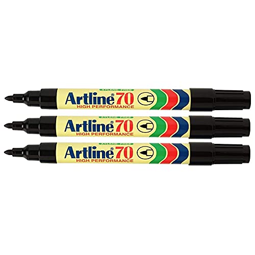 ARTLINE 3 Stück Permanent Marker 70 Zoll Körper Aluminium Kegelspitze 1,5 mm schwarz von Artline