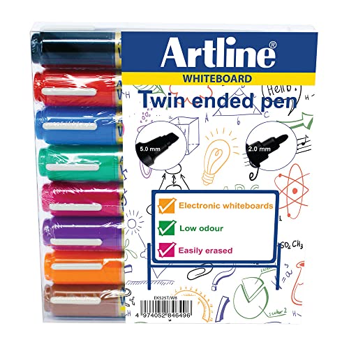 Artline 2 in 1 Whiteboard-Marker Rundspitze 2 mm Keilspitze Strichbreite 3-5 mm 8 Stück farblich sortiert von Artline