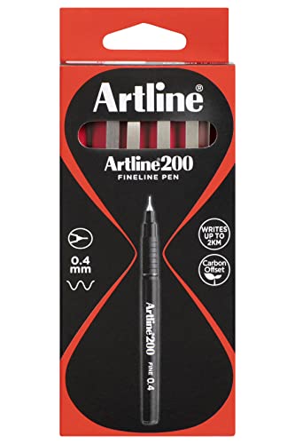 Artline 200 Fineliner mit Tinte auf Wasserbasis 0,4 mm Schreibspitze 0,4 mm 0,4 mm Strichbreite 12er Pack rot von Artline