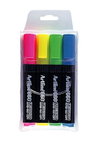 Artline 660 1–4 mm Brieftasche von 4 Keilspitze – flurocent Rosa/flurocent gelb/flurocent grün/hellblau von Artline