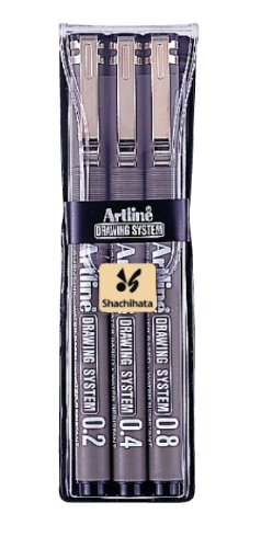 Artline Drawing System Zeichen-Set, Strichbreiten 0,2 / 0,4 / / 0,8 mm, im Etui, Schwarz, 3 Stück von Artline