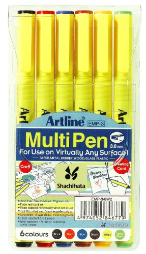Artline Prime MultiPen Stifte, 3-mm-Keilspitze, Schwarz/Blau/Rot/Braun/Gelb/Gelbgrün, 6er-Pack von Artline